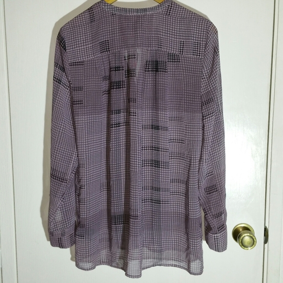 le chateau semi-sheer checked pink / black long sleeve button placket blouse - Picture 2 of 6